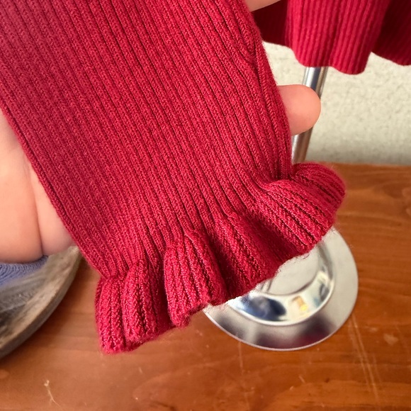 Express Red Ruffle Trim Long Sleeve Top - Picture 3 of 6